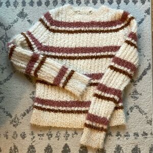 Cozy Striped Women Sweater - Cream and Burgundy
